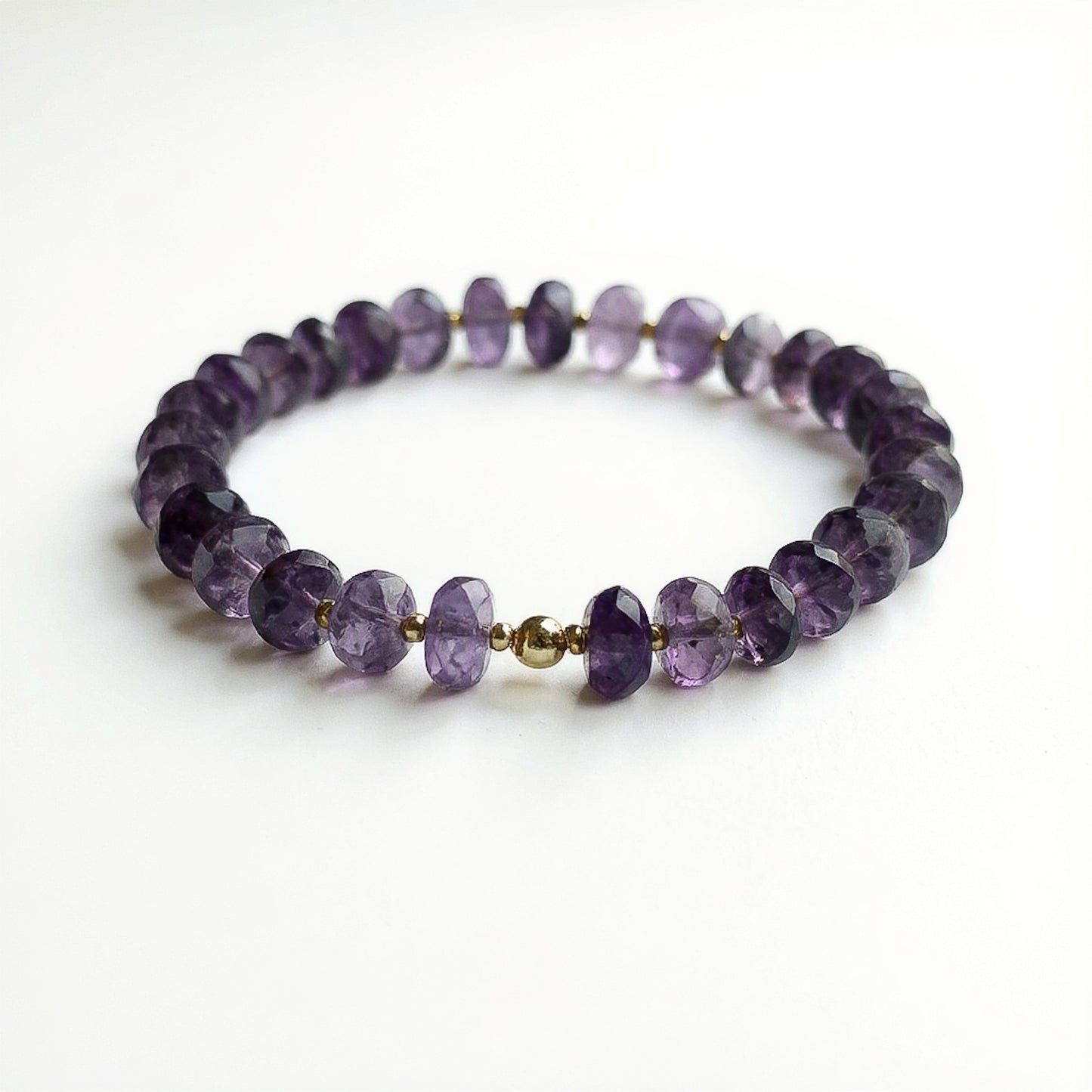 purple amethyst and gold-filled beaded bracelet