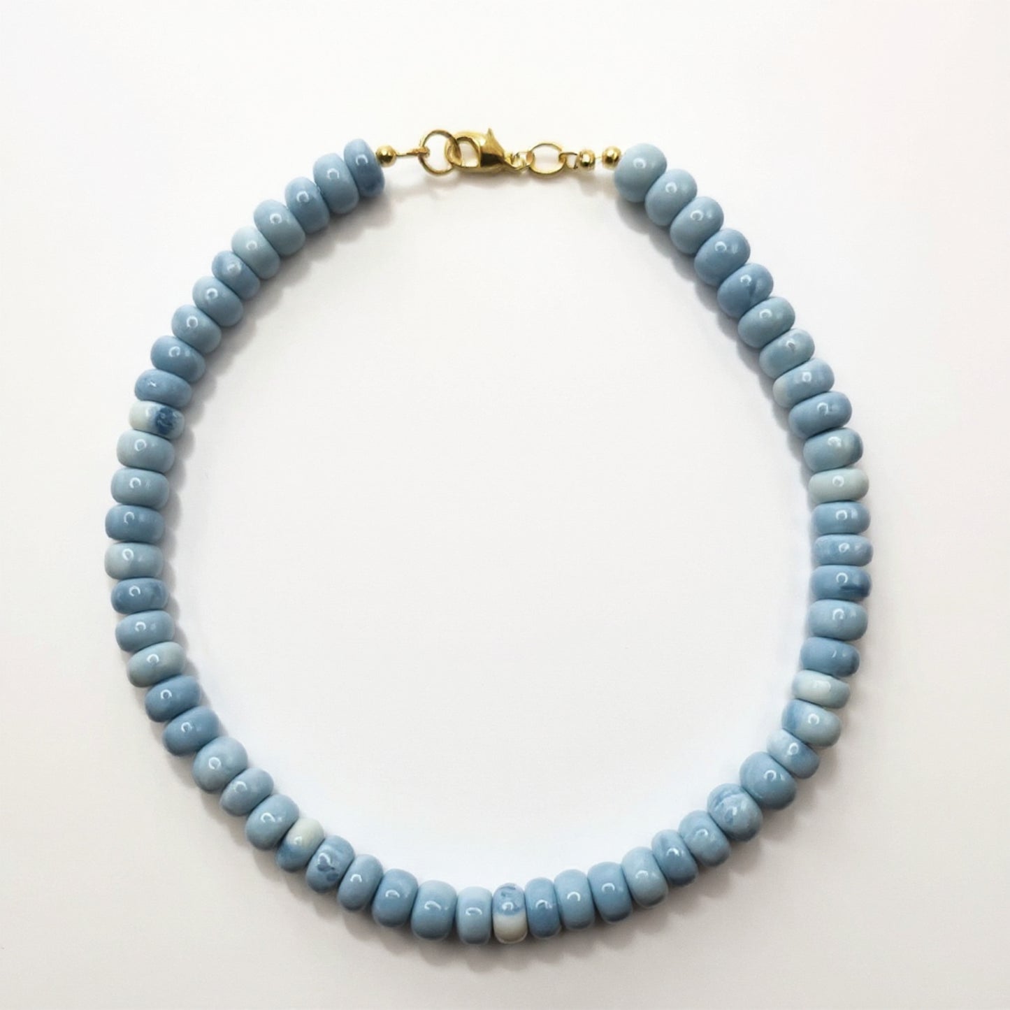 Azul Blue Peruvian Opal Beaded Necklace with Gold Clasp