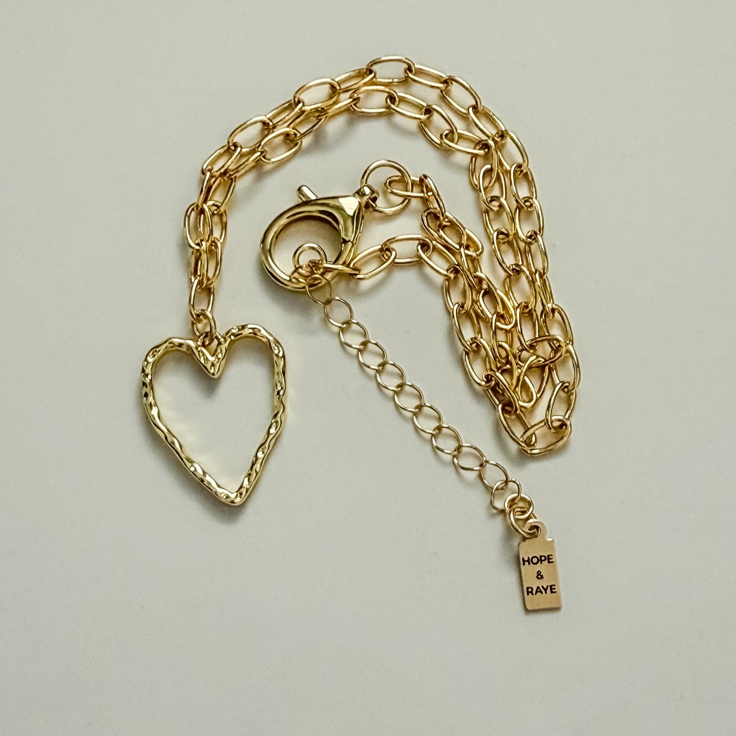 Gold filled heart pendant dainty necklace with extender by Hope and Raye.