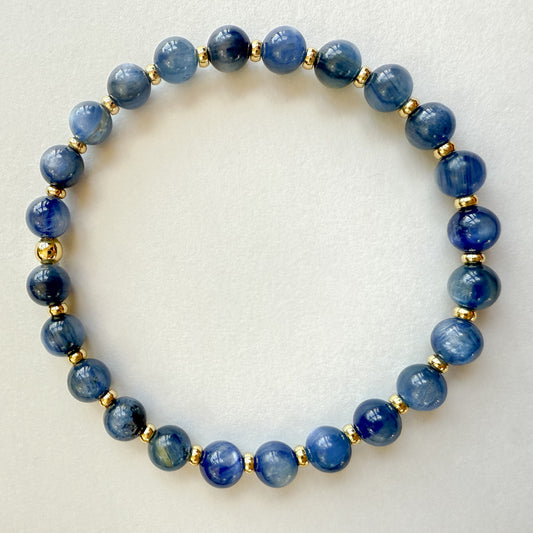 Dainty blue kyanite bracelet with 18K gold filled beads, perfect holiday gift handcrafted in Atlanta