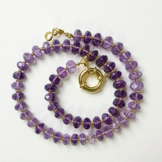 Natural amethyst necklace with gold clasp