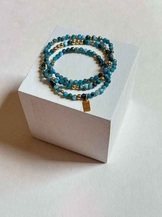 Blue apatite tiny beaded bracelet stack by Hope and Raye