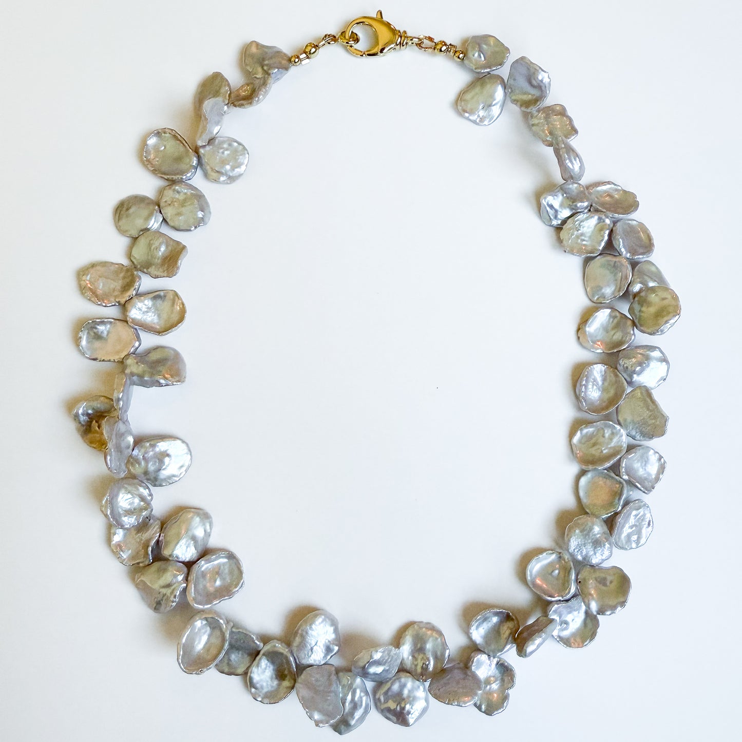 Natural freshwater petal pearl necklace with gold beads and 18K gold filled clasp