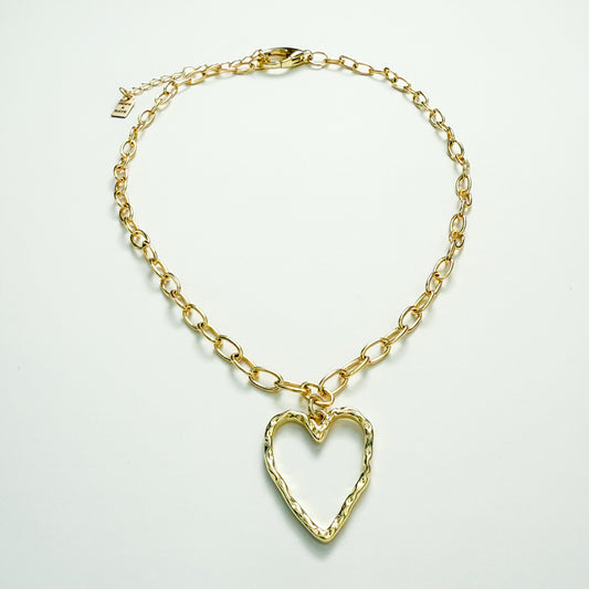 Adjustable gold-filled heart charm paperclip necklace by Hope and Raye.