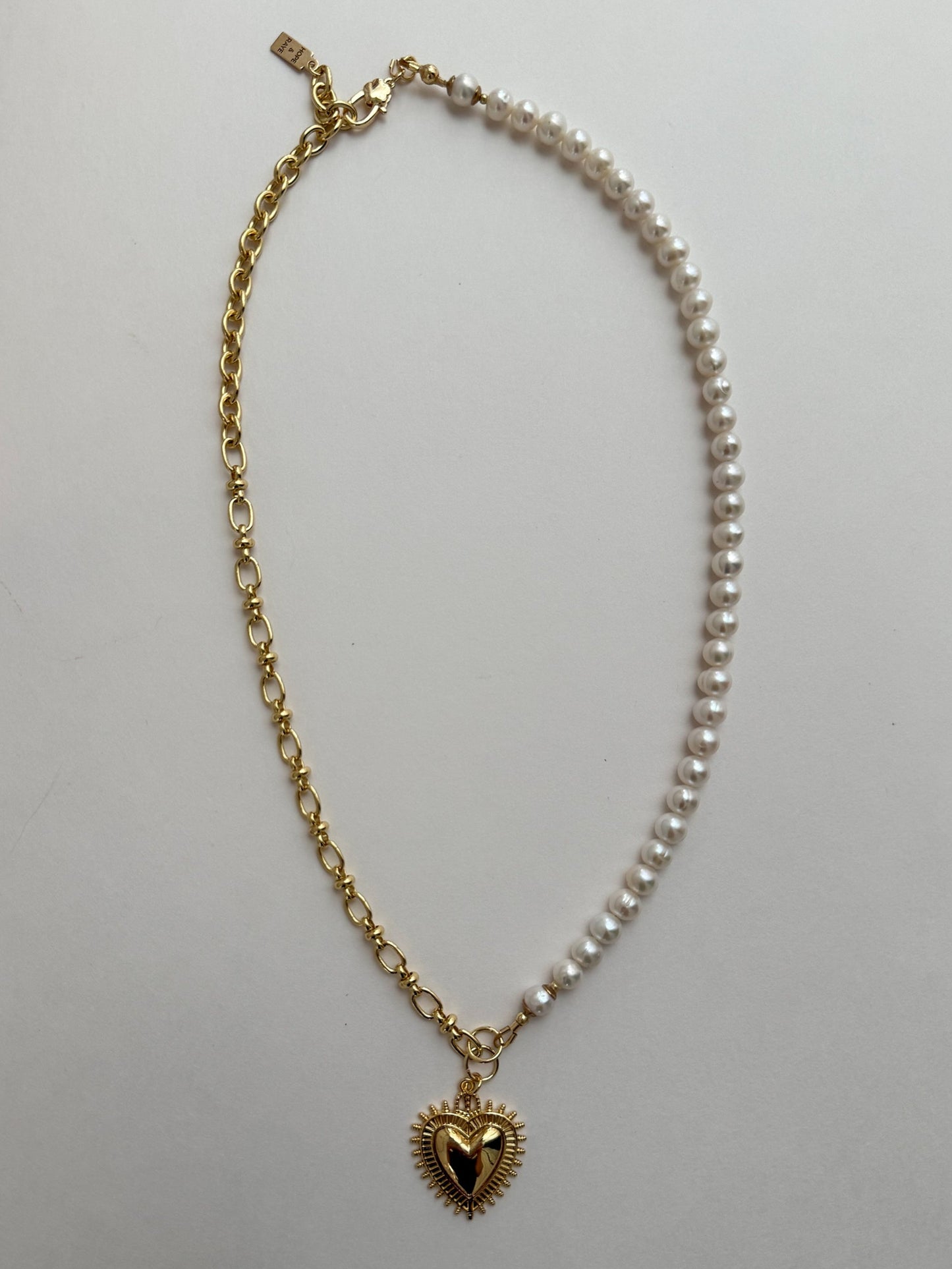 Gold-filled heart pendant with genuine pearls and gold-filled strand and clasp by Hope and Raye