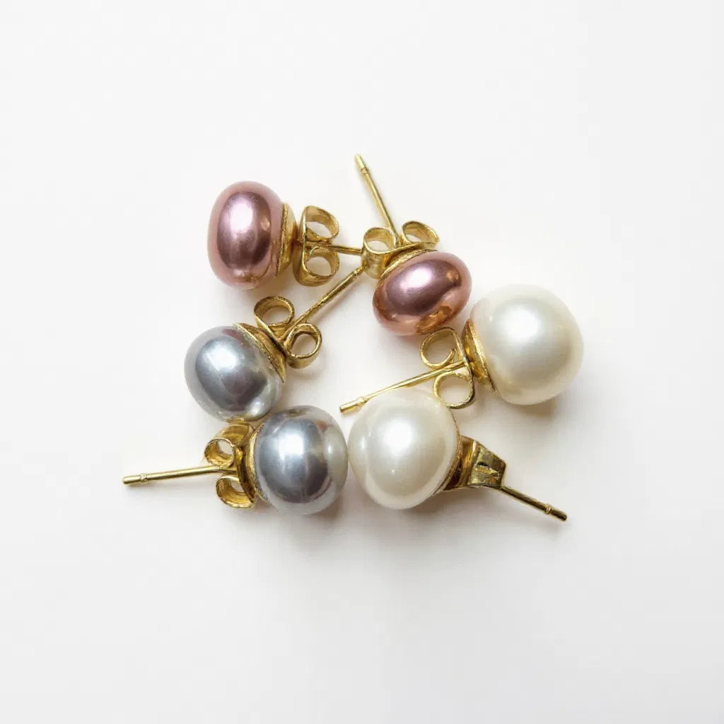 Silver Gray Freshwater Pearl Stud Earrings