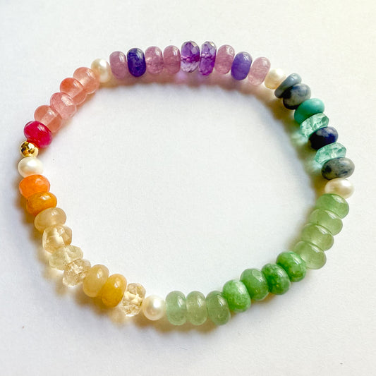 Rainbow Natural Gemstone & Pearl Bracelet