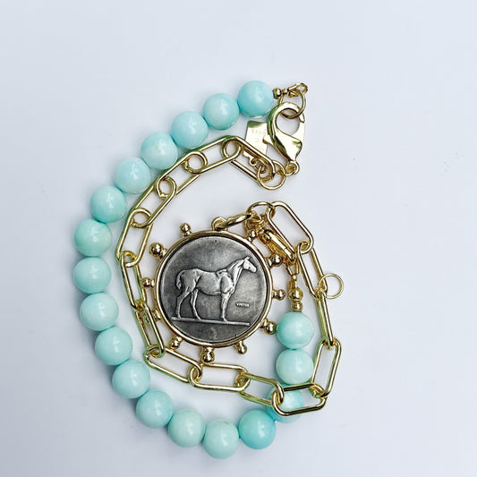 Handcrafted 14k gold-filled necklace with natural Peruvian Blue Opal pendant by HOPE & RAYE, made in Atlanta Georgia