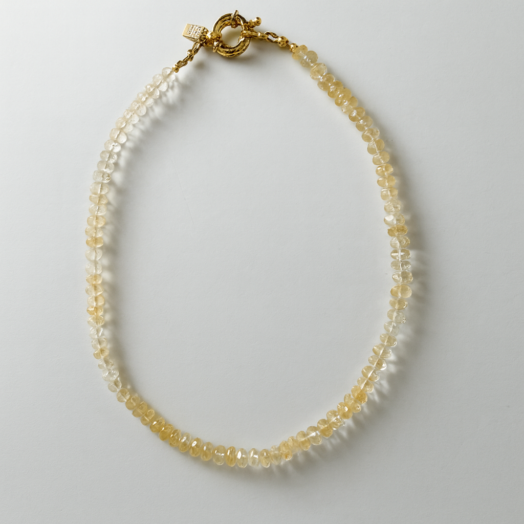 Dainty Citrine beaded necklace with gold filled spring clasp handcrafted in atlanta by Hope & Raye. Ships gift ready. 