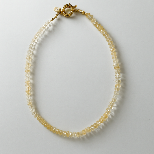 Dainty Citrine beaded necklace with gold filled spring clasp handcrafted in atlanta by Hope & Raye. Ships gift ready. 