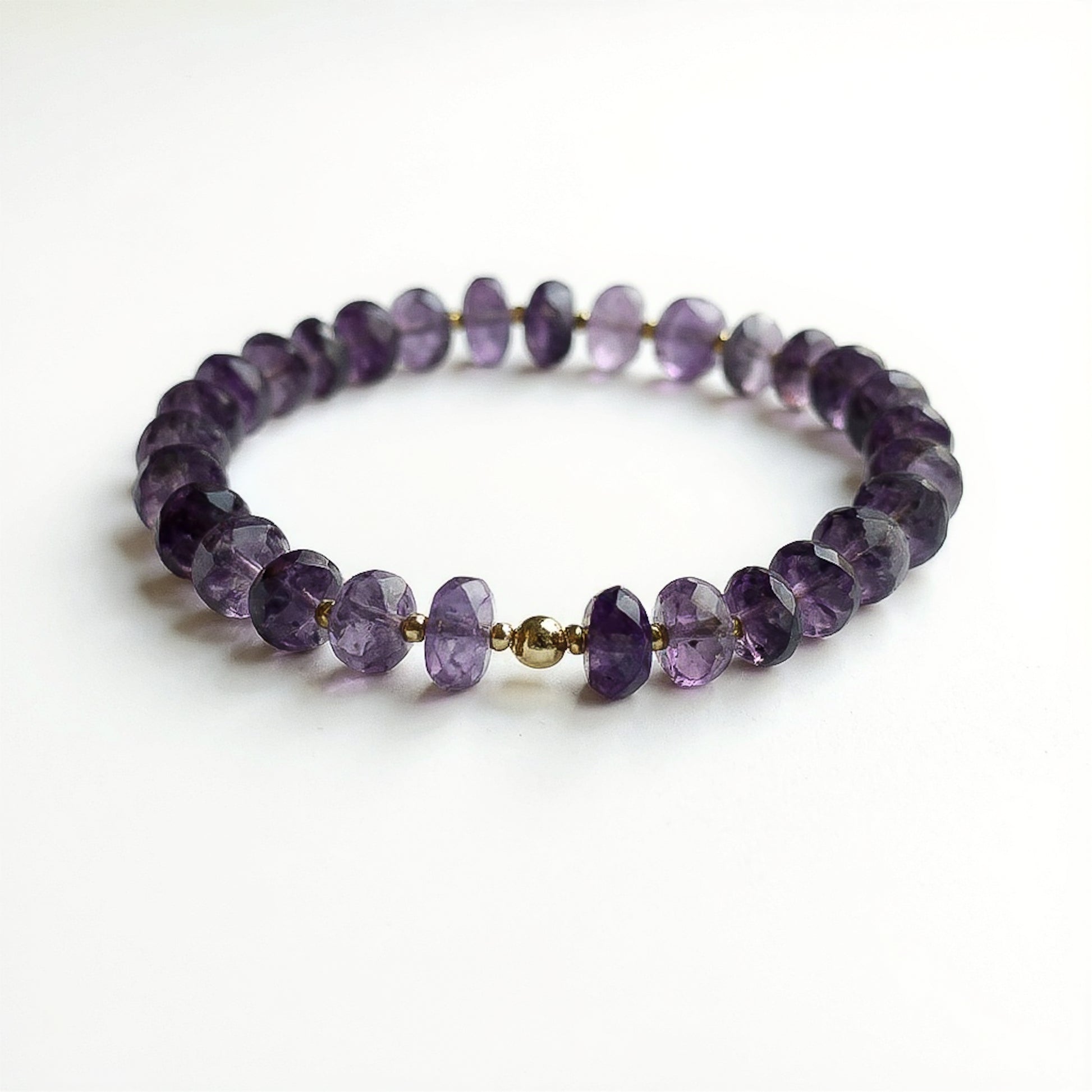 purple amethyst and gold-filled beaded bracelet