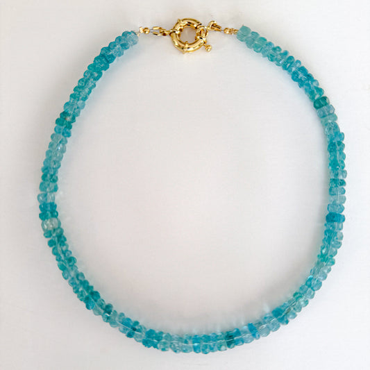 Blue gemstone beaded 16 inch necklace handmade with natural apatite beads and 18k gold filled spring clasp.