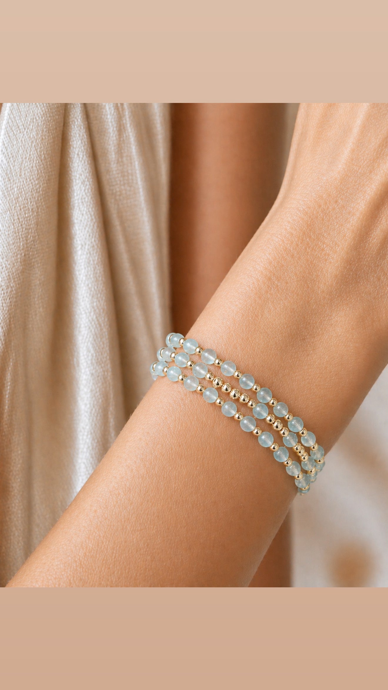 Dainty curated bracelet set with tiny aquamarine and gold beads. Handcrafted to order. 