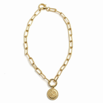 16 inch gold paperclip interchangeable charm necklace handcrafted in 18k gold filled materials. Ships from Atlanta, GA, USA by woman owned business- HOPE & RAYE. Handcrafted to order and ships gift-ready. Perfect holiday chain coin necklace for her. 