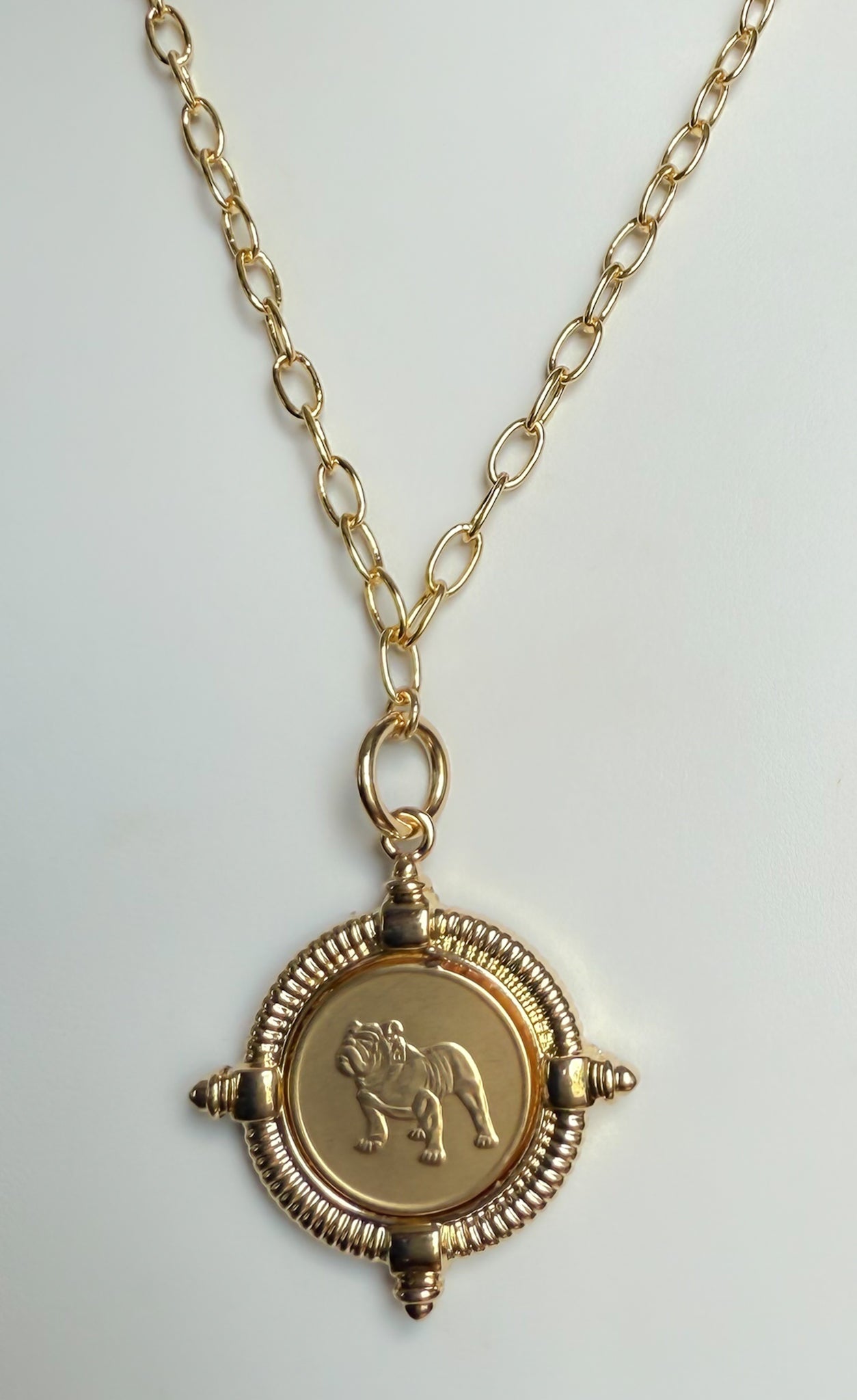 UGA Gold Bulldog Pendant Necklace with Gold Chain 