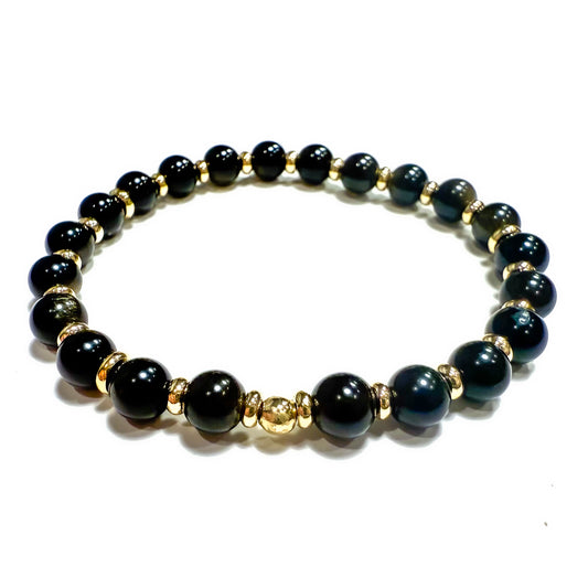 Handcrafted Falcon’s Eye gemstone and 18k gold filled beaded bracelet. Perfect for Christmas or other holiday gifting for her. Ships gift- ready in a signature jewelry box with velvet pouch. Woman-owned/Mom-owned business in Atlanta, GA USA. Ships nationwide. 