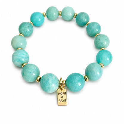 Blue Amazonite Beaded Bracelet with Gold Beads