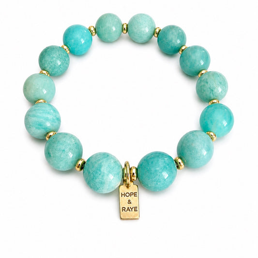 Blue Amazonite Beaded Bracelet with Gold Beads