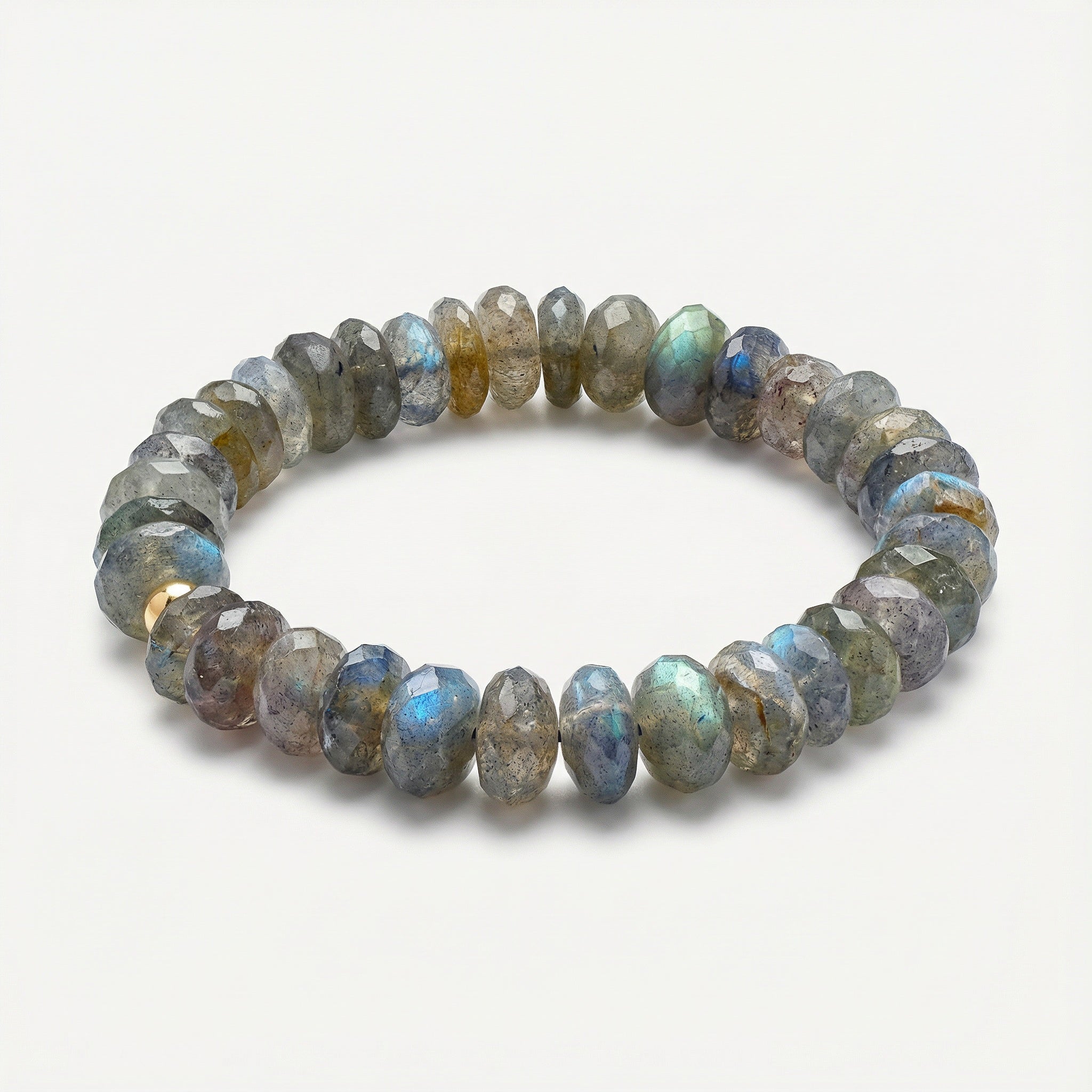 Handcrafted labradorite faceted beaded stretch bracelet. Special occasion bracelet made In Atlanta. Ships in beautifully packaged jewelry box with velvet pouch.
