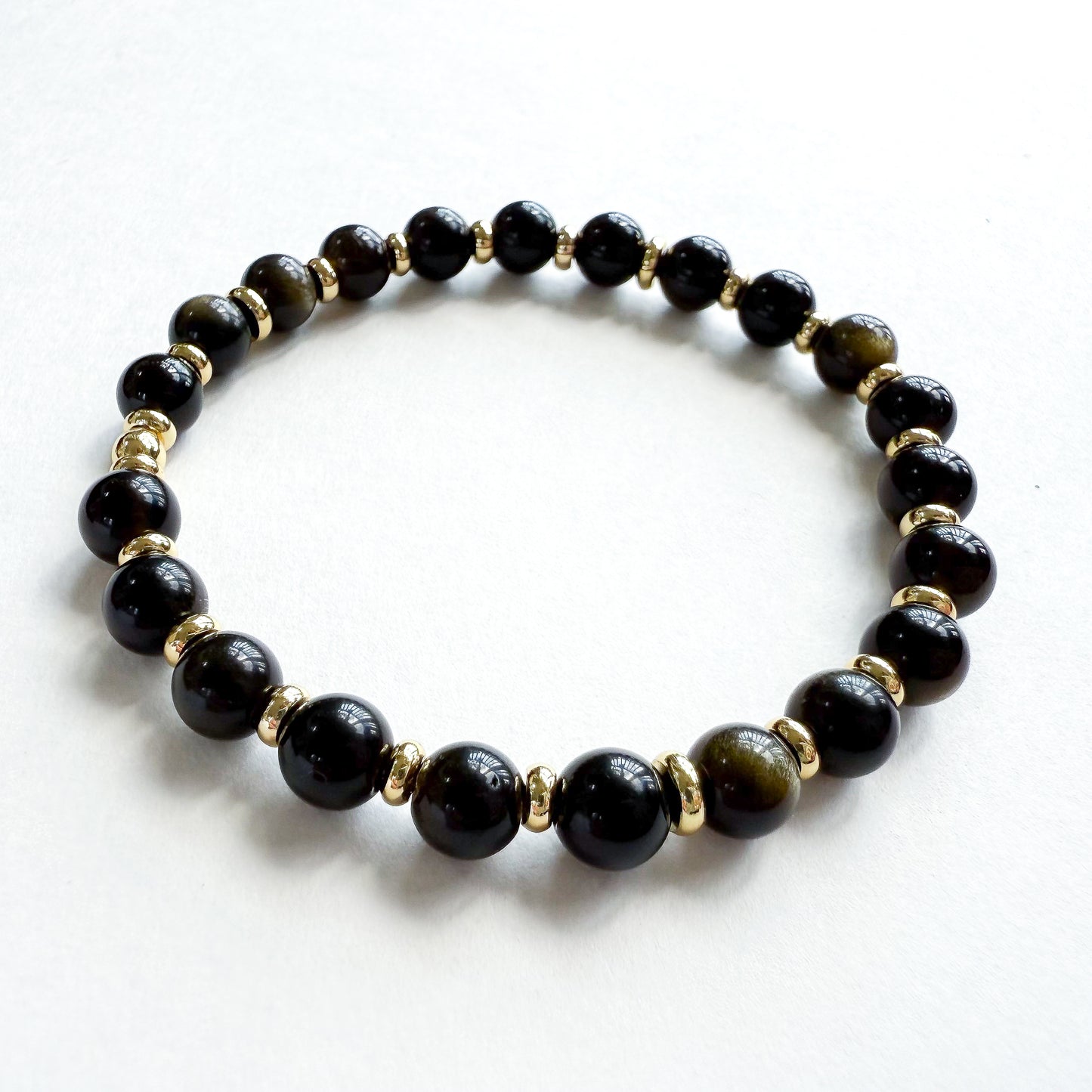 Falcon’s eye natural gemstone beaded stretch bracelet with 18k gold- perfect holiday bracelet gift for her- Hope & Raye. Handcrafted in Brookhaven, GA. 