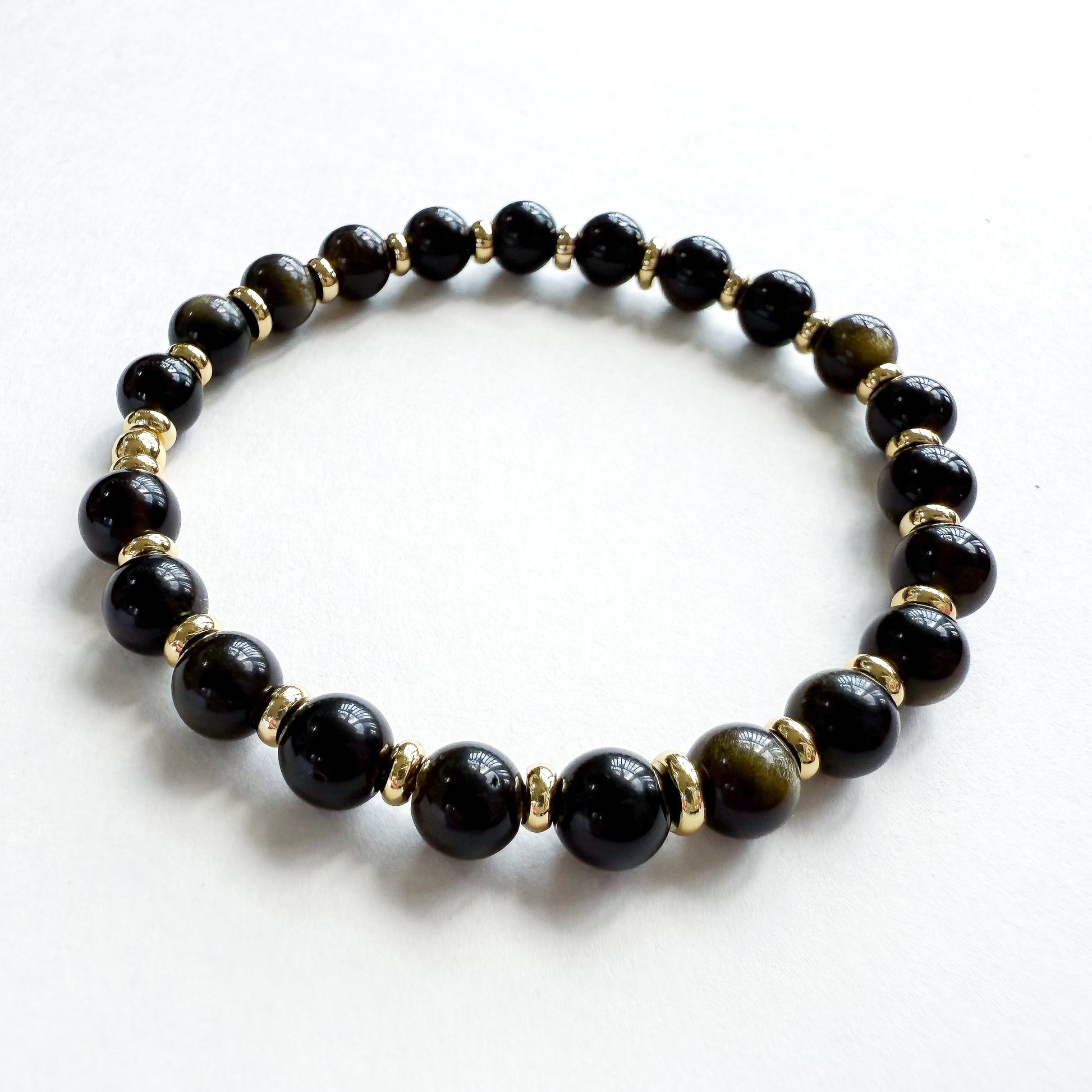 Falcon’s eye natural gemstone beaded stretch bracelet with 18k gold- perfect holiday bracelet gift for her- Hope & Raye. Handcrafted in Brookhaven, GA. 