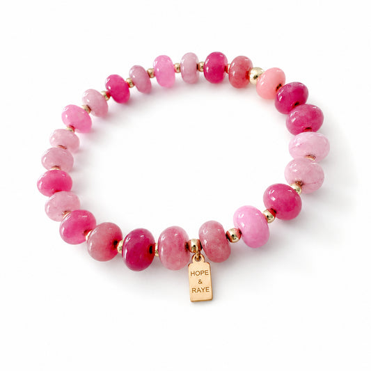 pink quart beaded bracelet with gold