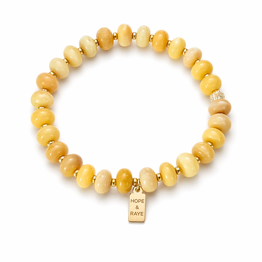 Natural Peruvian yellow opal with gold stretch bracelet 