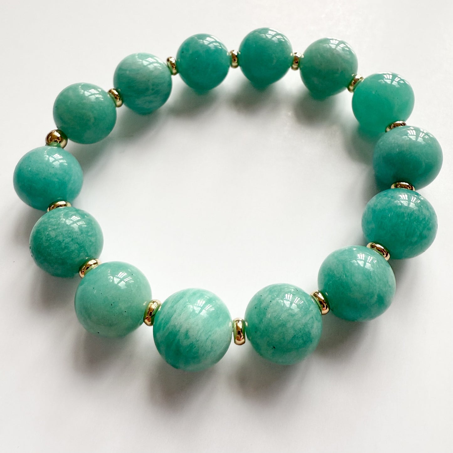 Blue Amazonite chunky bracelet with gold beads handcrafted natural stone stretch bracelet