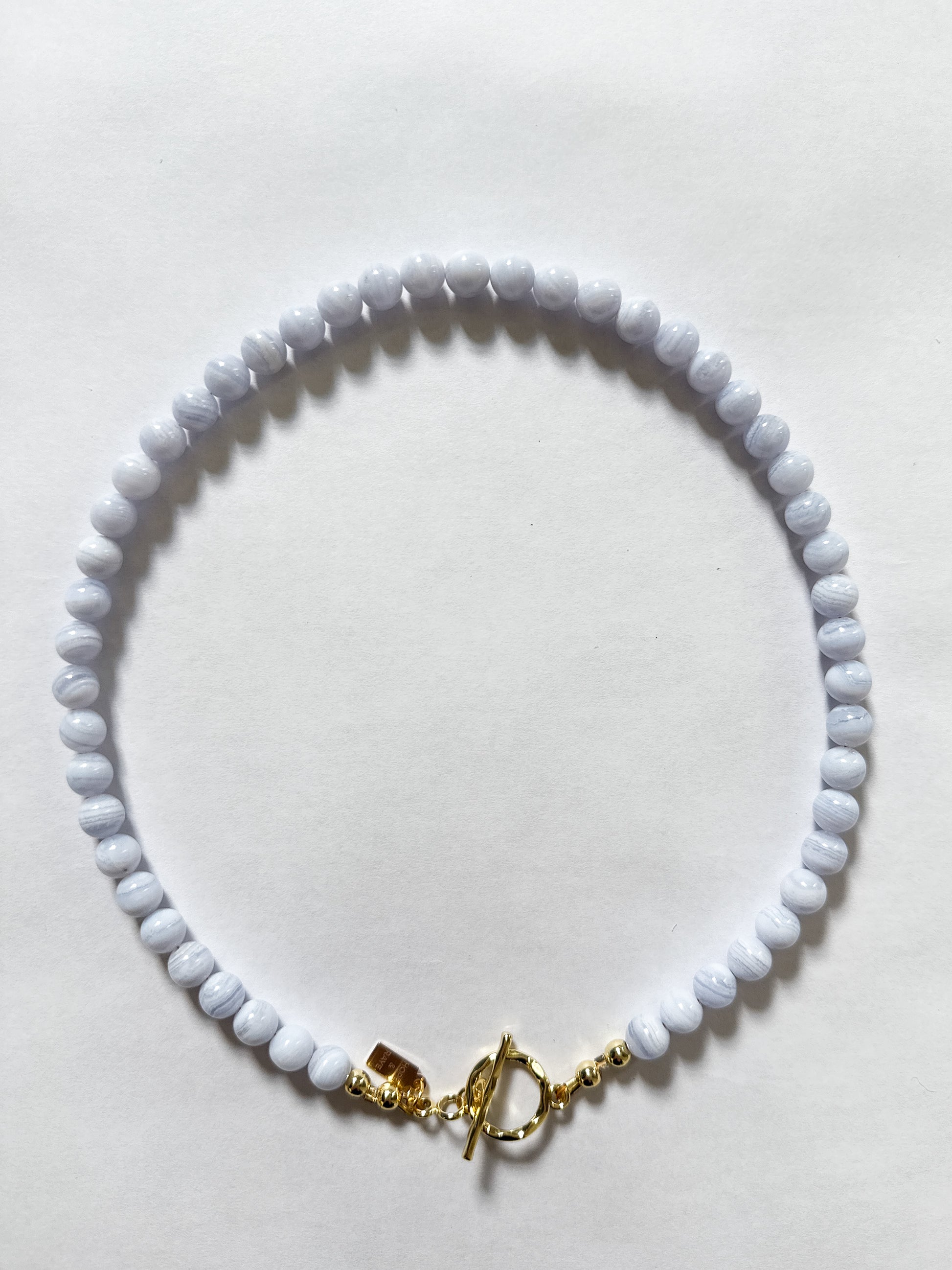 natural blue agate beaded necklace with gold-filled toggle clasp by hopeandraye