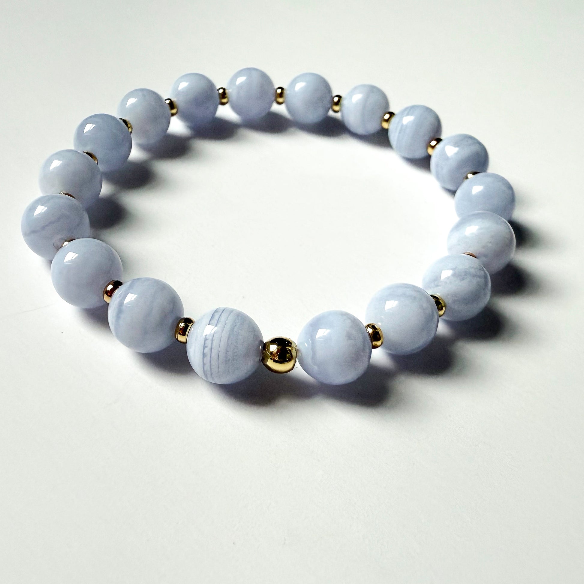 Liliac and blue agate beaded stretch bracelet by Hope and Raye.