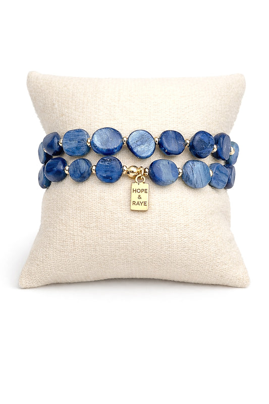 blue lapis gemstone bracelets with gold set of 2 