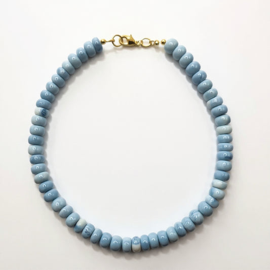 Blue Peruvian opal necklace with gold by Hope and Raye 
