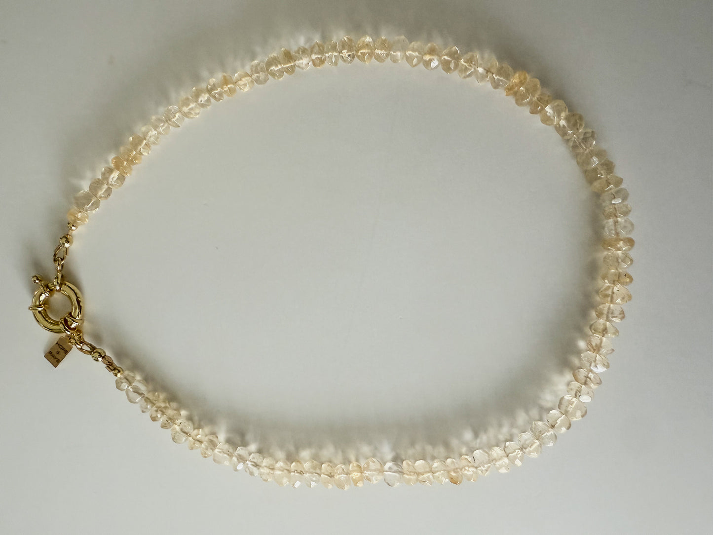 Citrine beaded 16 inch necklace with gold clasp 