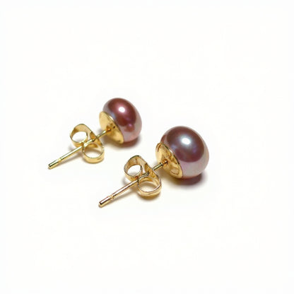 Plum freshwater pearl stud earrings genuine pearls with 18K gold-filled settings Pinot pearl studs fall jewelry holiday gift Hope and Raye