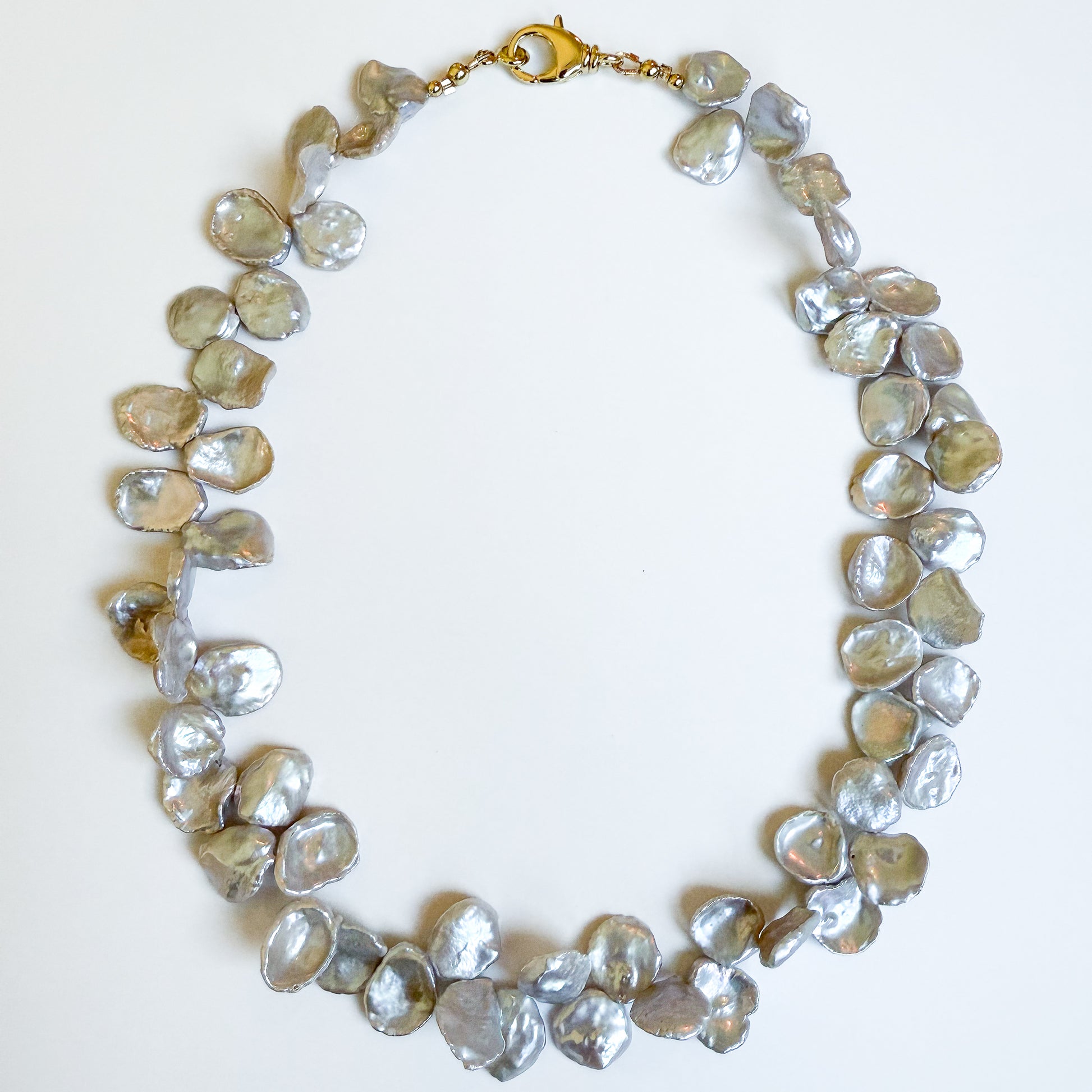 Natural freshwater petal pearl necklace with gold beads and 18K gold filled clasp
