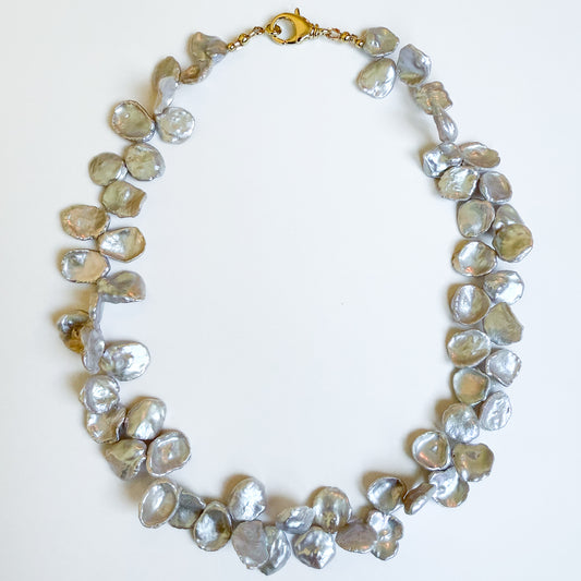 Natural freshwater petal pearl necklace with gold beads and 18K gold filled clasp
