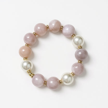 Natural chunky Kunzite and large freshwater pearl statement bracelet 