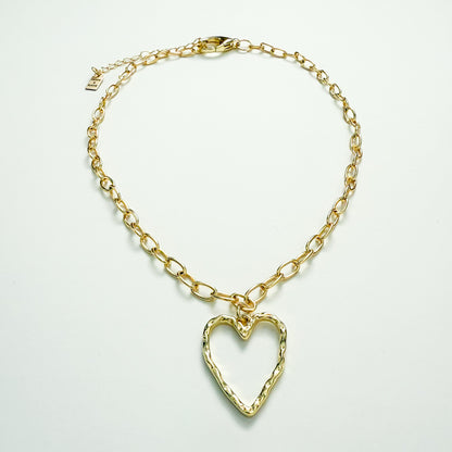 Adjustable gold-filled heart charm paperclip necklace by Hope and Raye.