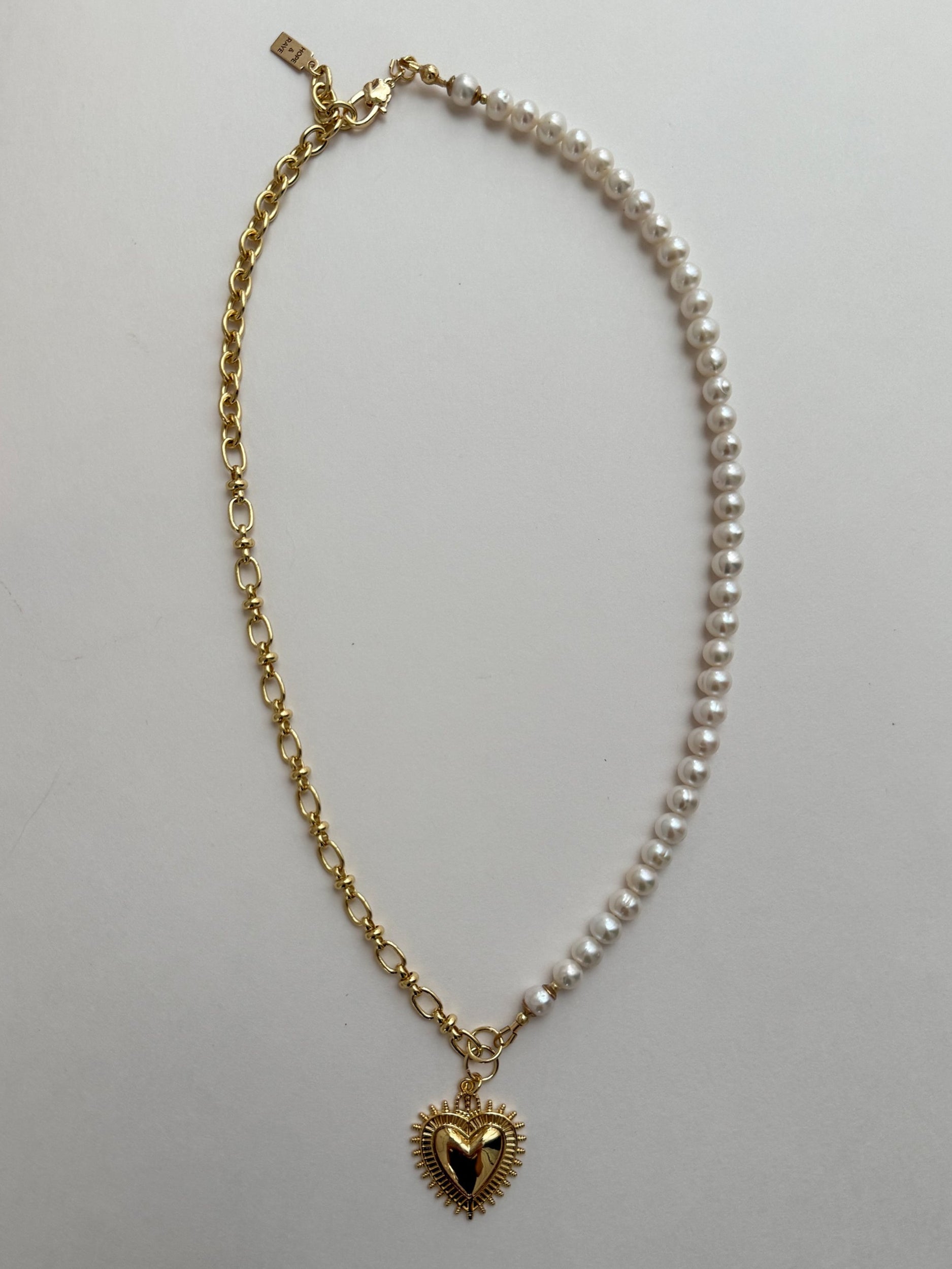 Gold-filled heart pendant with genuine pearls and gold-filled strand and clasp by Hope and Raye