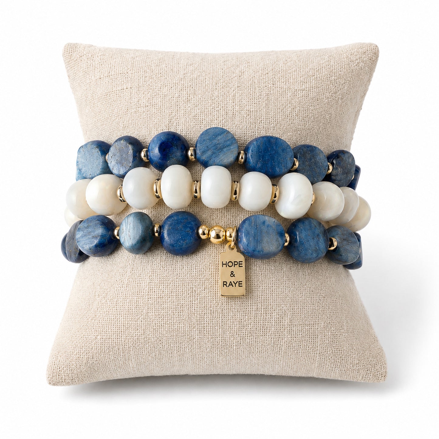 Lapis and white opal gemstone bracelets with gold 