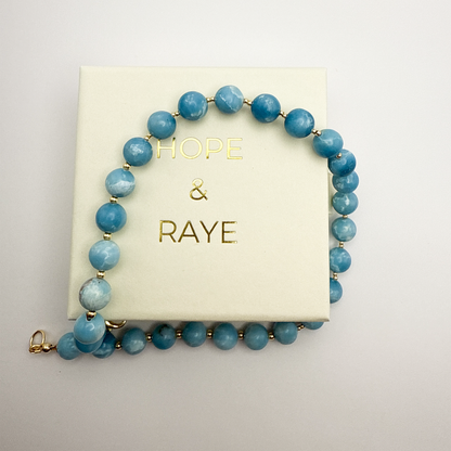 larimar-gold-filled-beaded-necklace branded Hope and Raye jewelry box included in shipment. Ships gift ready. Perfect holiday necklace gift for her.