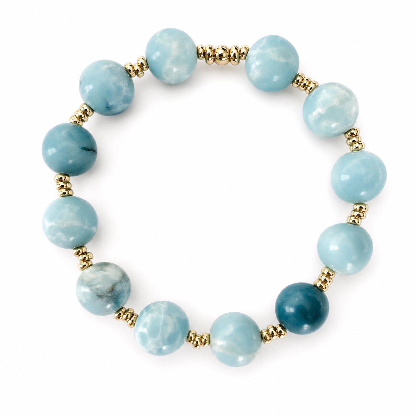 Larimar gemstone beaded stretch bracelet with 14k gold-filled beads 