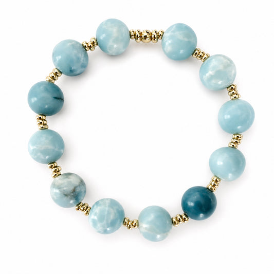 Larimar gemstone beaded stretch bracelet with 14k gold-filled beads 