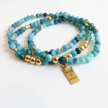 Natural blue gemstone beaded bracelet stack – set of three – Hope and Raye￼