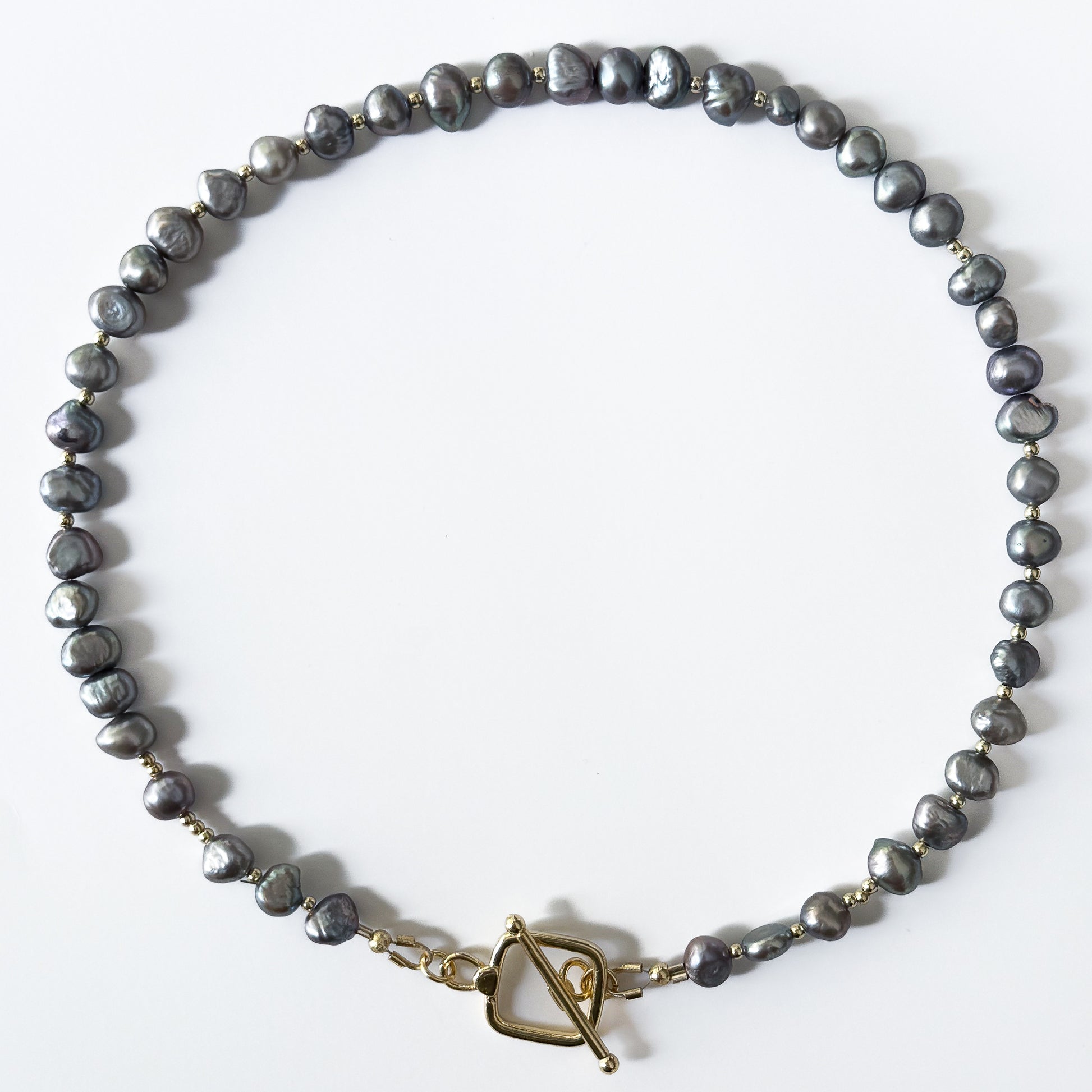 gray peacock freshwater pearl necklace, 5–6mm pearls, 18k gold-filled toggle, 15.5 inch, perfect Christmas jewelry gift for her. 