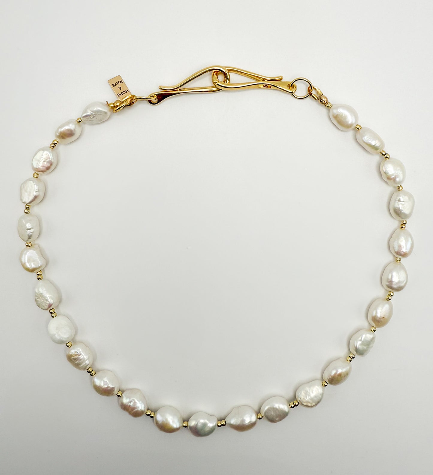 baroque pearl necklace with gold filled beads and gold filled clasp by hope and raye