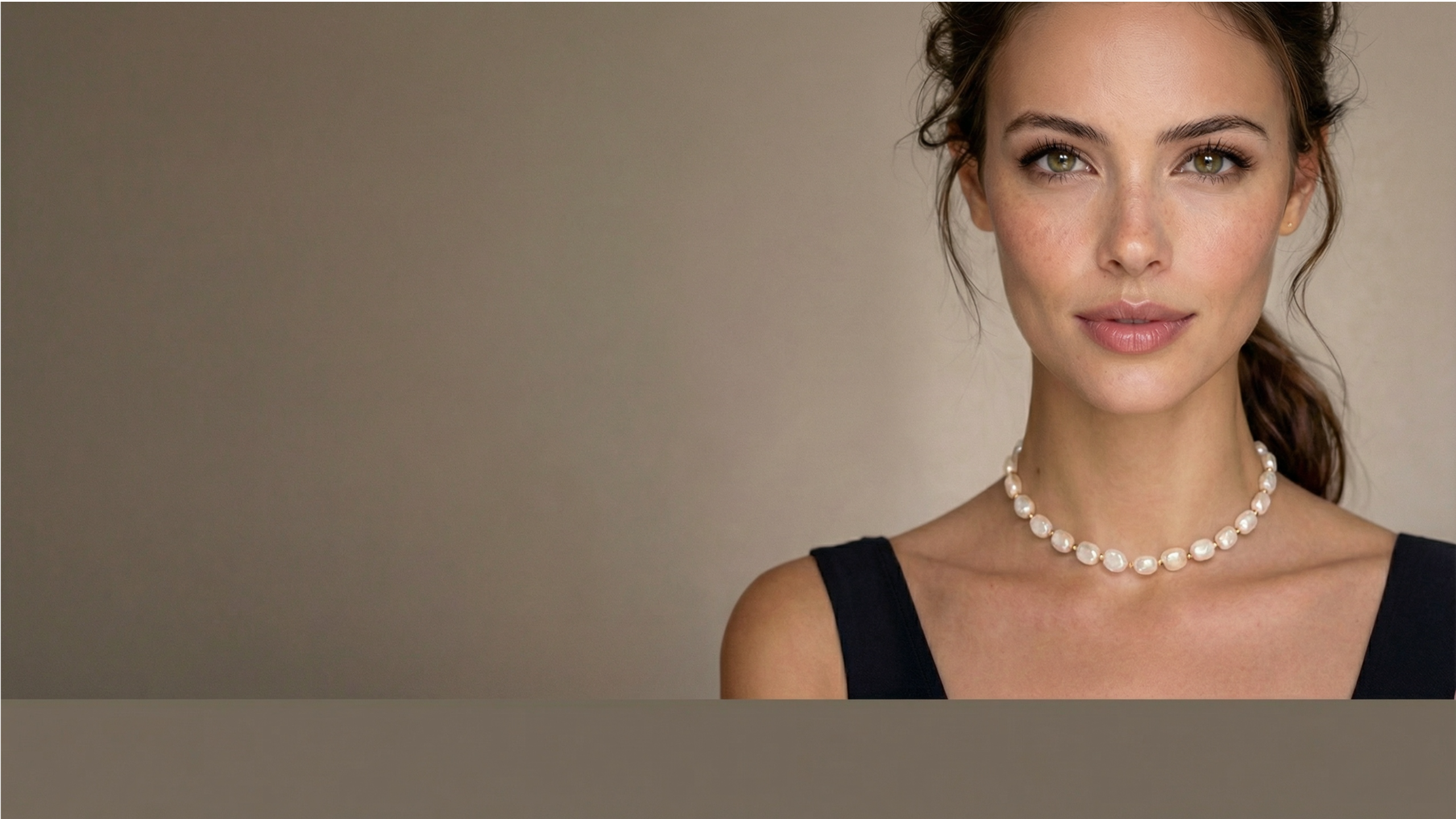 Handcrafted freshwater pearl necklace by HOPE & RAYE worn by model, elegant natural pearl jewelry with gold-filled clasp, luxury handmade gemstone necklace from Atlanta GA, shop pearl necklaces for women