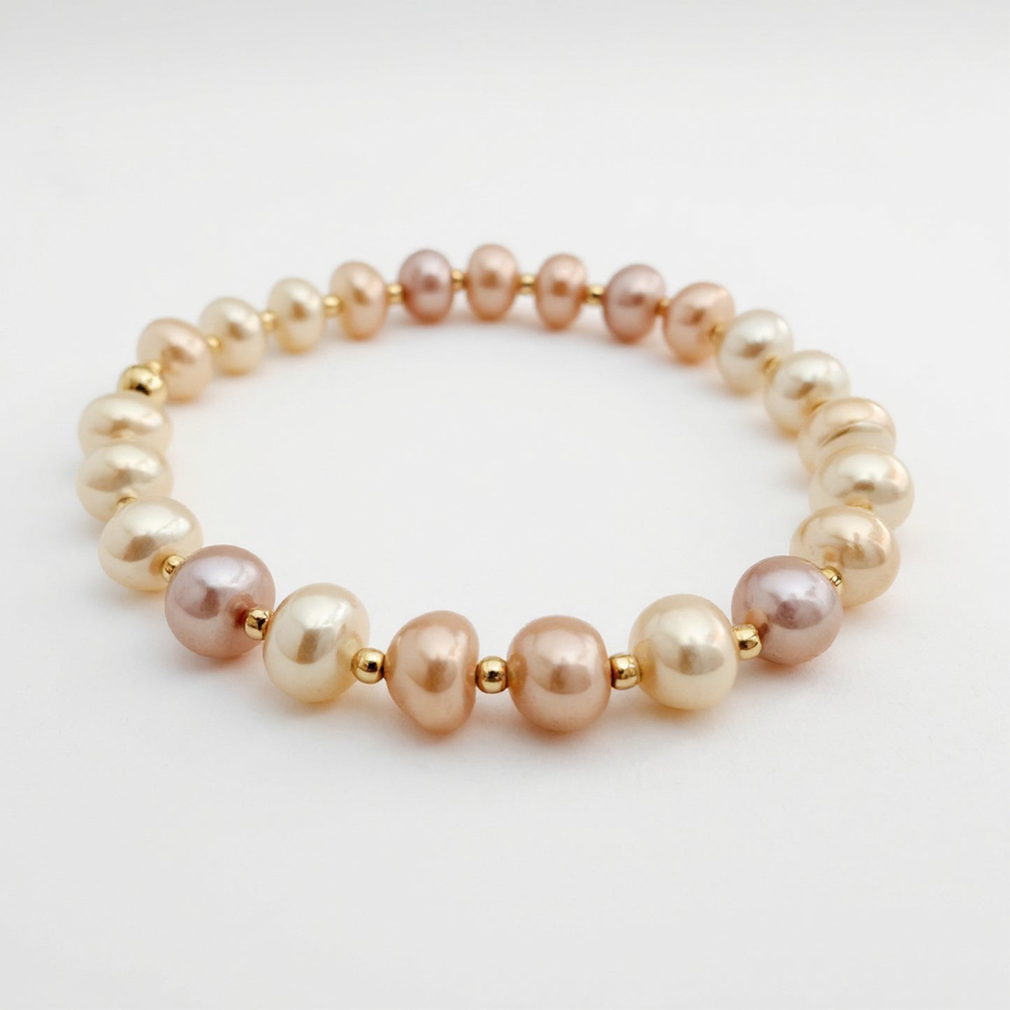 Pink pearl with gold filled stretch bracelet for stacking 