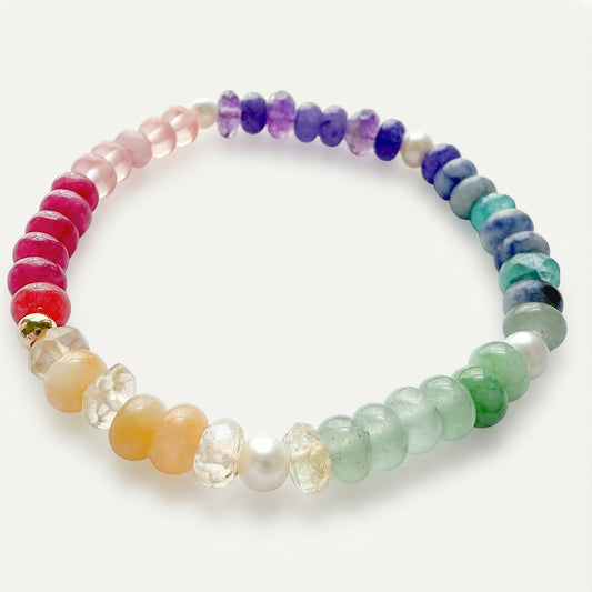 Amethyst, citrine, quartz pearl apatite and Jade beaded stretch bracelet. Handcrafted in Atlanta, Georgia ships with jewelry box and velvet pouch for safekeeping.