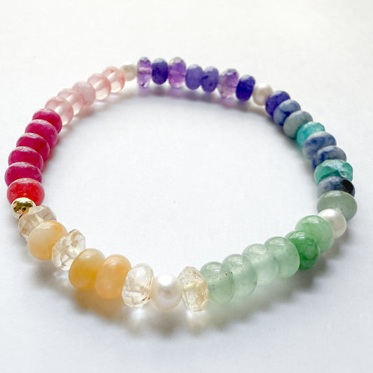 Rainbow Natural Gemstone & Pearl Bracelet